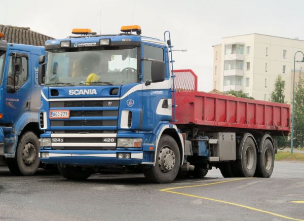 Scania 124 G 420 
       Kaivopumppu Oy
           Lempäälä
Vaihtolavalaittein hiekanajossa
Avainsanat: Scania