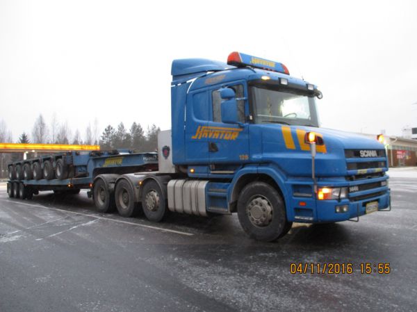 Havatorin Scania T144 
Havator Oy:n Scania T144 lavettiyhdistelmä.
Avainsanat: Havator Scania T144 Shell Hirvaskangas