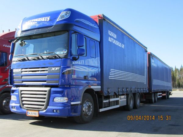 Kosken Autokeskuksen DAF XF 105.480 
Kosken Autokeskus Oy:n DAF XF 105.480 täysperävaunuyhdistelmä.
Avainsanat: Kosken Autokeskus DAF XF 105.480 ABC Hirvaskangas