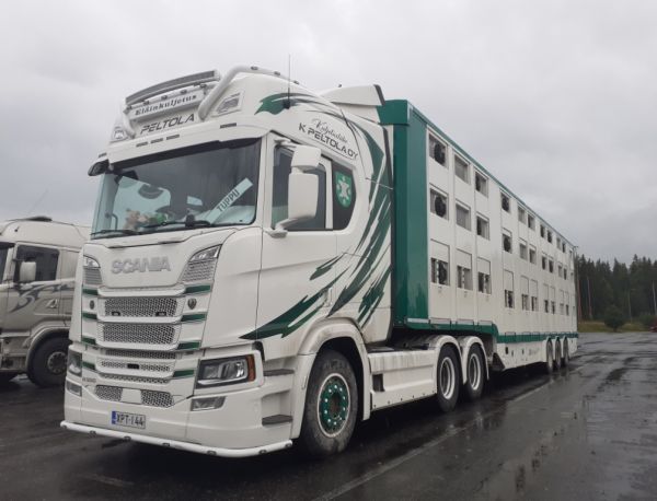 Kuljetusliike K Peltolan Scania R500
Kuljetusliike K Peltola Oy:n Scania R500 puoliperävaunuyhdistelmä lastinaan tulevia joulukinkkuja.
Avainsanat: Peltola Scania R500 Tuppu ABC Hirvaskangas Eläinkuljetus