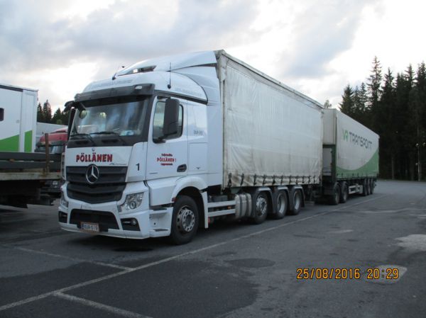 Kuljetusliike Pölläsen MB 2551 Actros 
Kuljetusliike Pöllänen Ky:n MB 2551 Actros täysperävaunuyhdistelmä.
Avainsanat: Pöllänen Meri-Karjalankuljetus MB 2551 Actros ABC Hirvaskangas 1