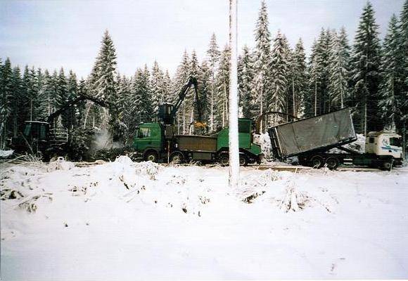 Haketusta, kuvassa koko logistinen ketju..;)
Vasemmalla TimberJack ja keskellä 124 Scania 420hv ja oikealla 124 Scania lastutettu n.480hv
Avainsanat: Jokke Pappa