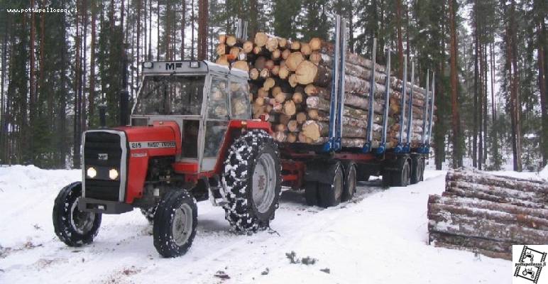 Mf 265 ja Wecman
Puuta siirrettiin paremman tien varteen.
